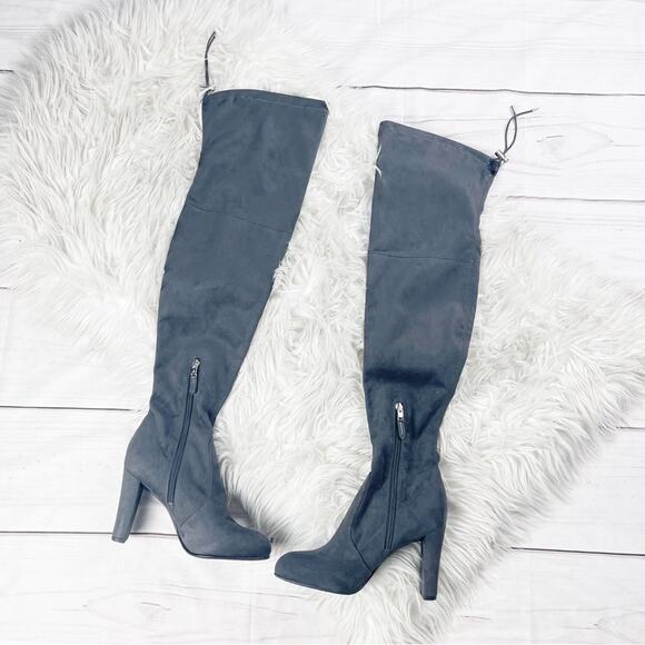 Sam Edelman Kent Over the Knee OTK Grey Faux Suede Heeled Boots Size 6‎ - Picture 4 of 5